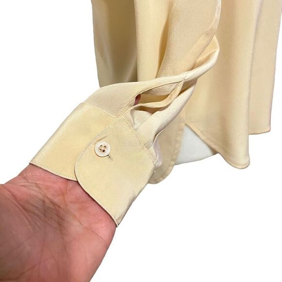 Lillie Rubin Women's Yellow Silk Long-Sleeve Button-Down Blouse Size 12 - Picture 5 of 13